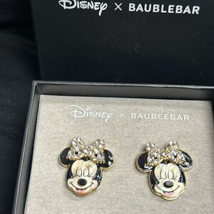 Minnie Mouse baublebar earrings .   mother of pearl look with rhinestone bows!!